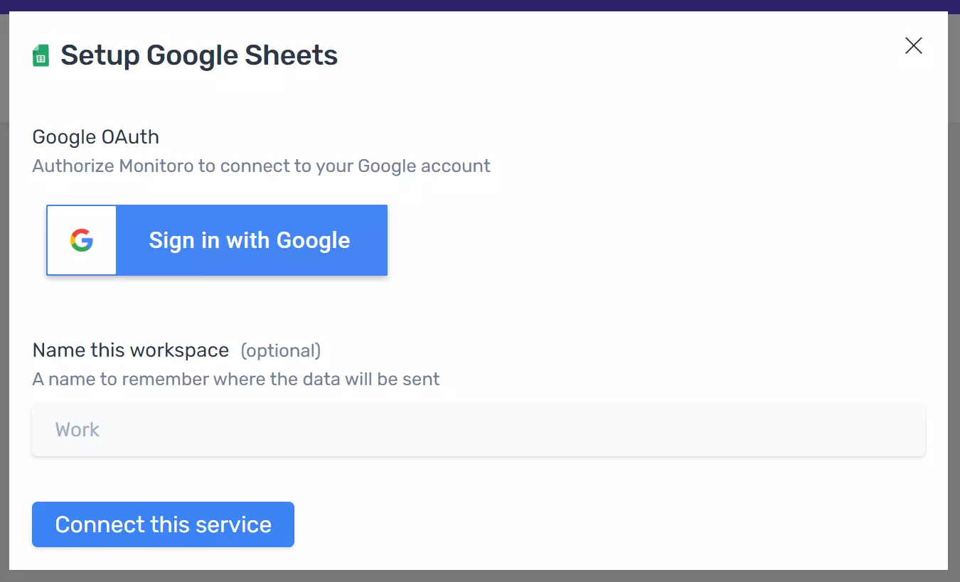 Connect a new Google Sheets account Connect a new Google Sheets account