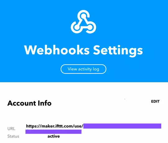 Webhook URL in the settings page Webhook URL in the settings page