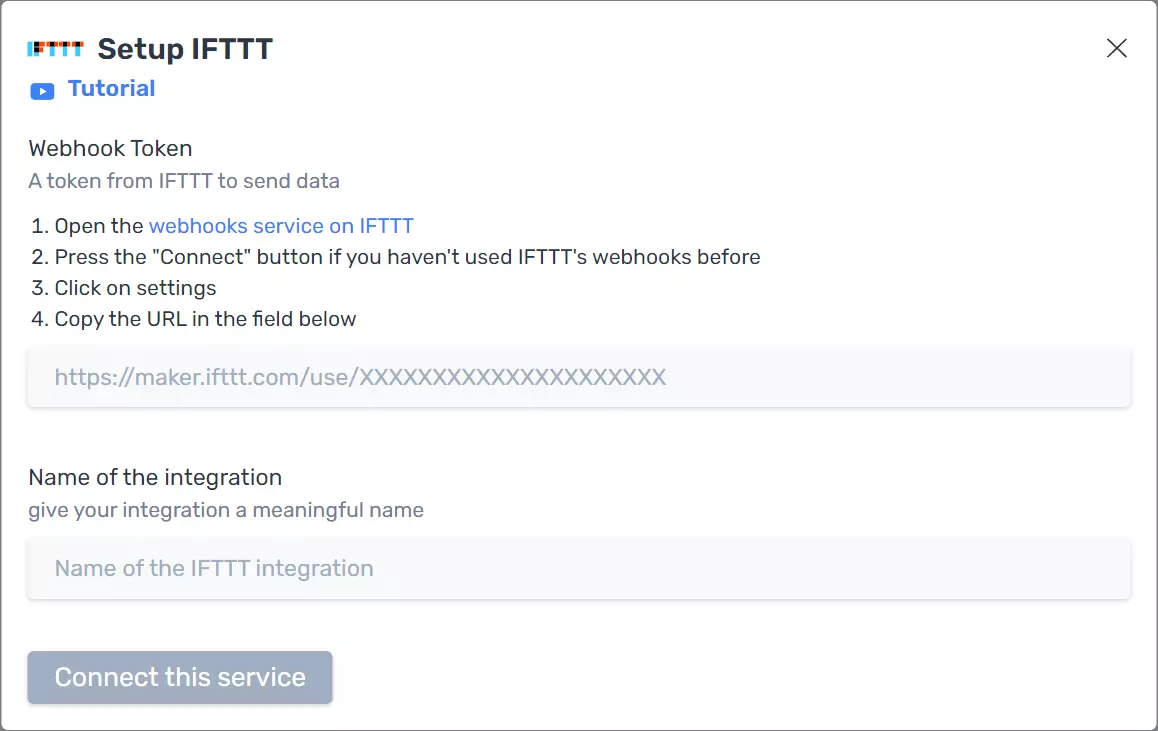 Configure the integration with IFTTT Configure the integration with IFTTT